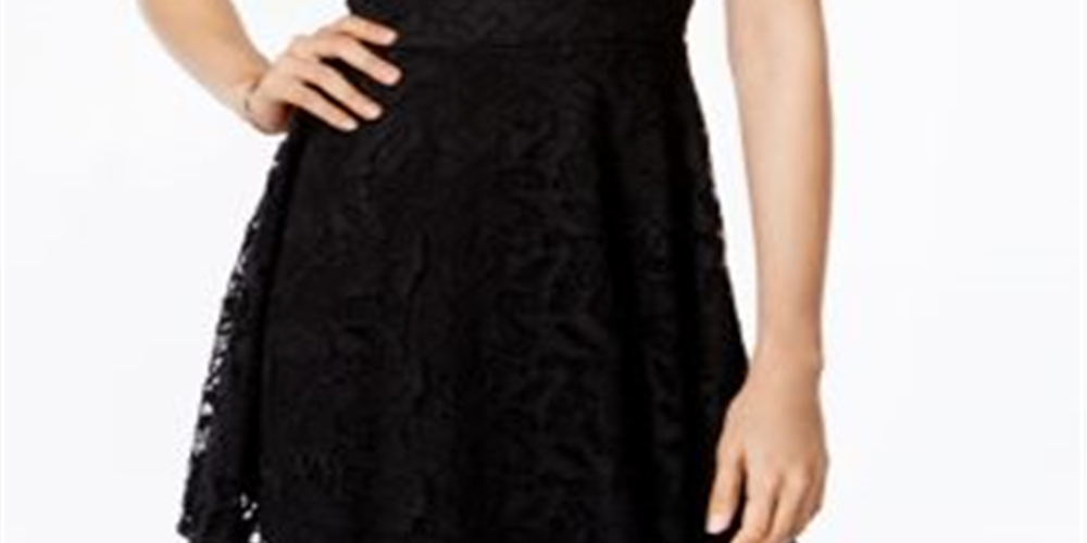 Material Girl Vestido de coquetel ilusão de renda júnior feminino preto tamanho grande