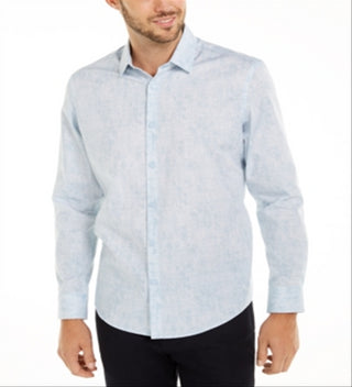 Alfani Men's Classic-Fit Abstract Plaid Shirt Faded Blue Size 3XL