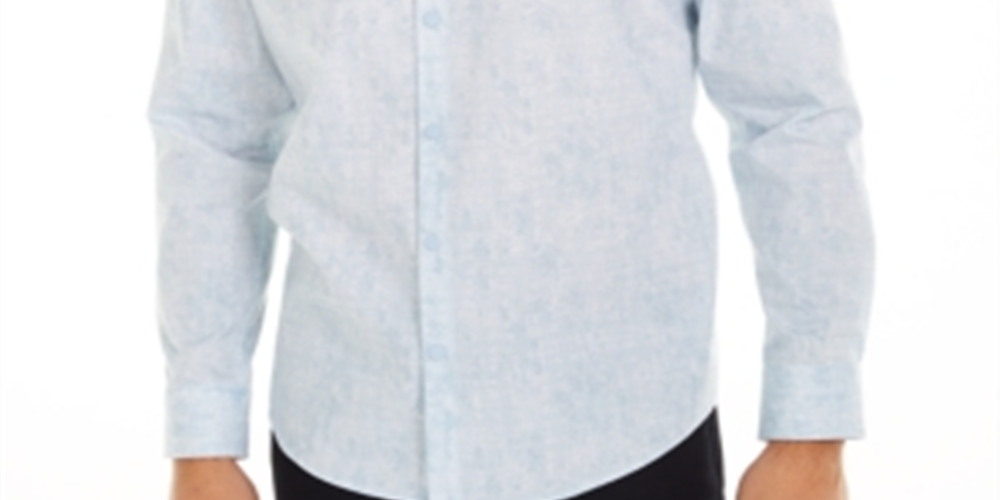 Camisa xadrez abstrata Alfani masculina, corte clássico, azul desbotado, tamanho 3XL