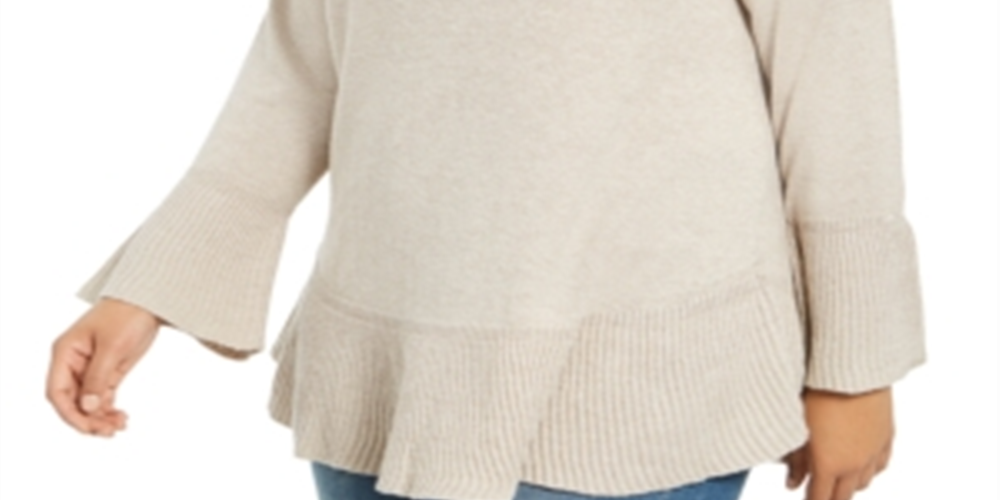 Suéter pulôver feminino com babados Style Co., estilo marrom, tamanho 1X