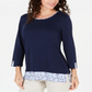 Blusa feminina Karen Scott com acabamento estampado, azul, tamanho pequeno GG