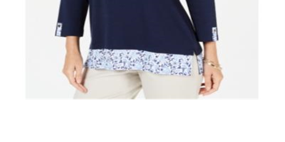 Blusa feminina Karen Scott com acabamento estampado, azul, tamanho pequeno GG