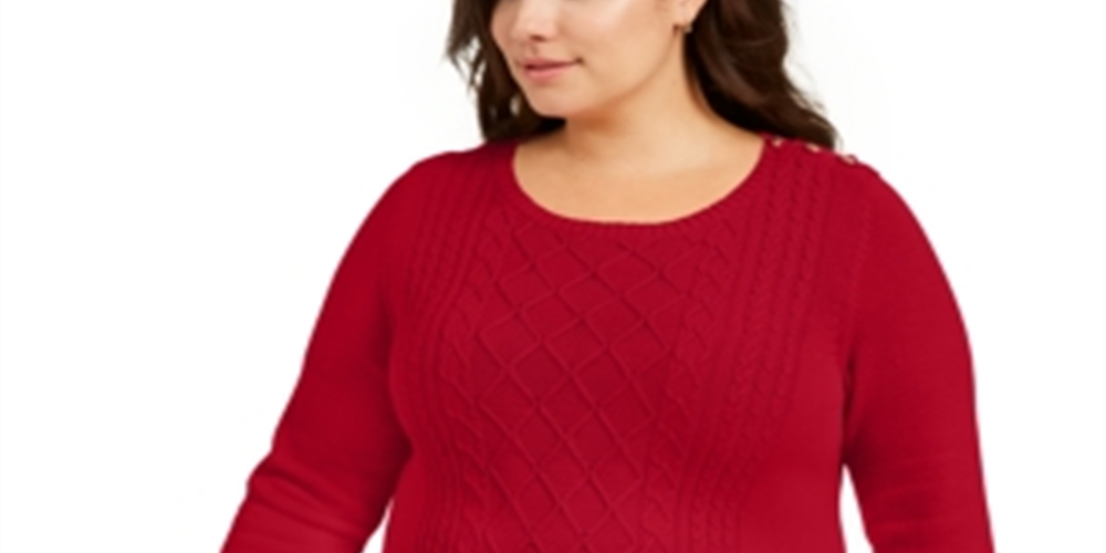 Suéter feminino plus size de tricô trançado Charter Club, vermelho deslumbrante, tamanho 4X