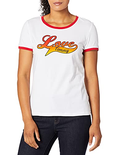 Camiseta Tommy Hilfiger Love-Graphic Ringer Feminina Branca Brilhante Tamanho P