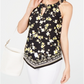 INC International Concepts Top feminino com estampa floral e decote redondo, amarelo e preto, tamanho pequeno