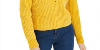 Suéter curto feminino Bar III com decote em V e ilhós, tamanho XS, dourado