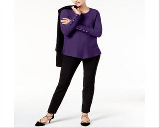 Suéter Alfani Feminino com Detalhe de Botão e Canelado Batik Roxo Ametista Tamanho 2XL