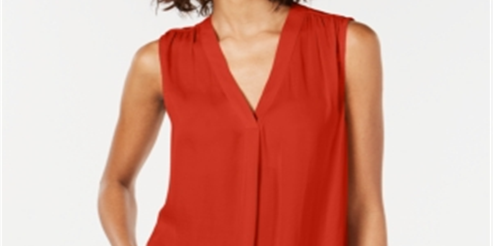 Blusa regata feminina Alfani de cetim com decote em V, vermelha, tamanho médio