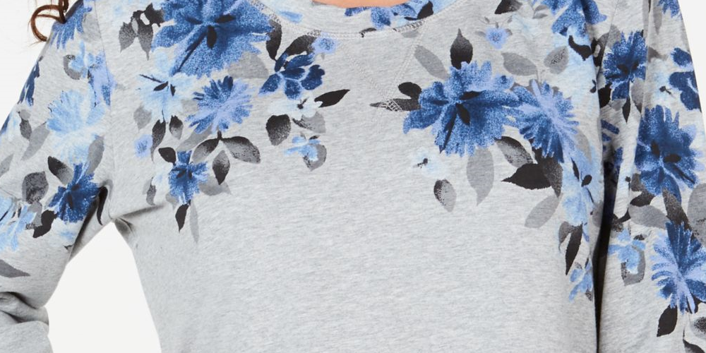 Karen Scott Moletom feminino estampado manga 3/4 cinza tamanho pequeno P
