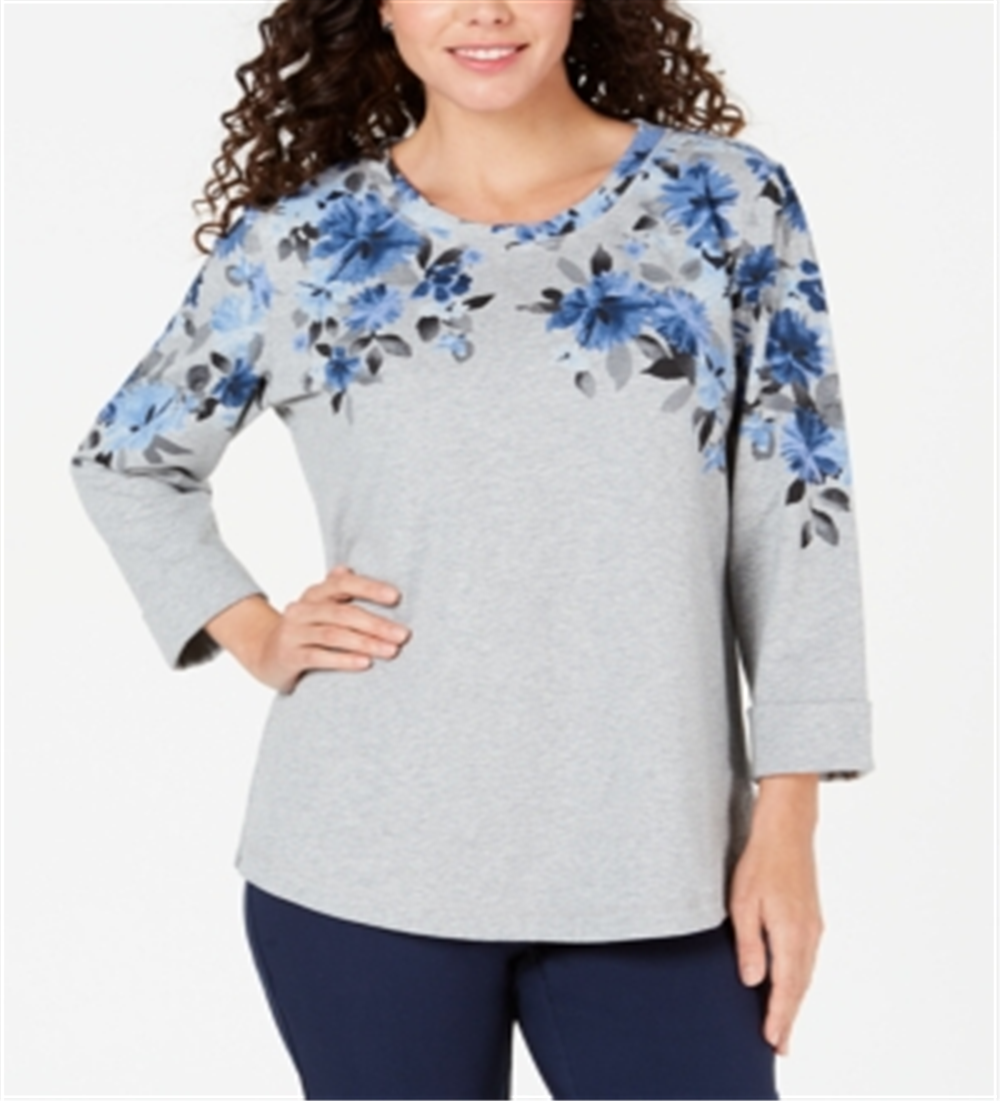 Karen Scott Moletom feminino estampado manga 3/4 cinza tamanho pequeno P