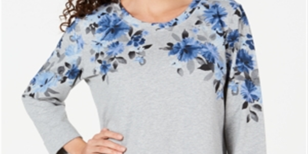Karen Scott Moletom feminino estampado manga 3/4 cinza tamanho pequeno P
