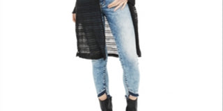 Cardigan Duster de malha aberta American Rag Junior's Crochet TrimOpen, preto clássico, tamanho M