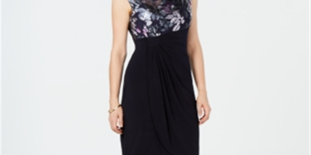 Vestido envelope falso com estampa metálica pequena feminina Connected, azul, tamanho 6P