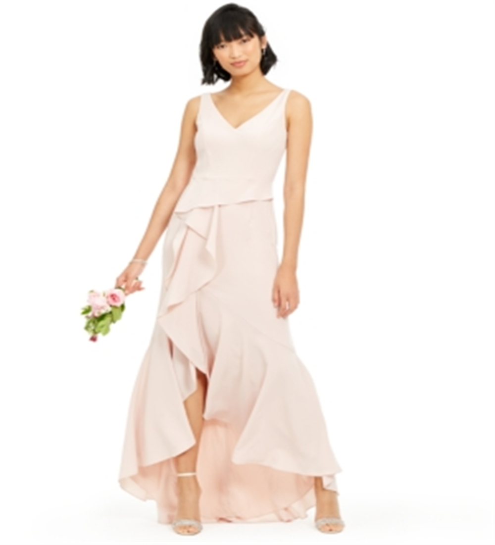 Vestido formal longo e longo com decote em V feminino Adrianna Papell, rosa, tamanho 6