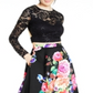 Vestido feminino B. Darlin com renda floral, manga longa, gola redonda, comprimento total, corte formal, preto, tamanho 15-16