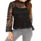 Blusa feminina de renda com manga sino Style &amp; Co, preta, tamanho pequeno
