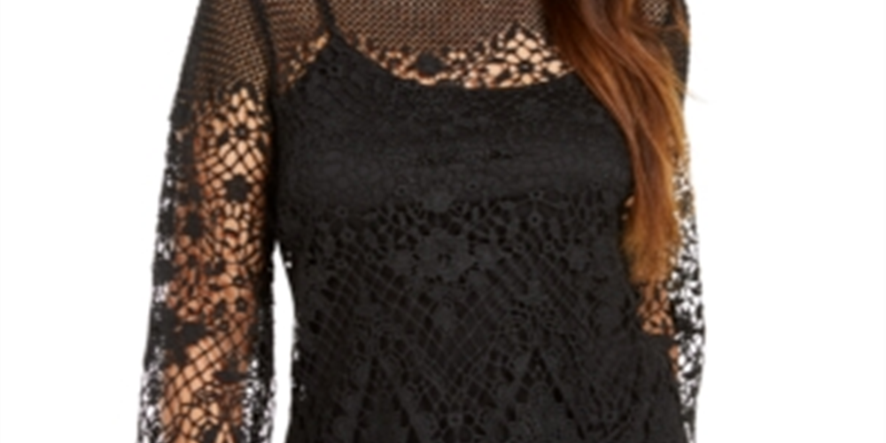 Blusa feminina de renda com manga sino Style &amp; Co, preta, tamanho pequeno