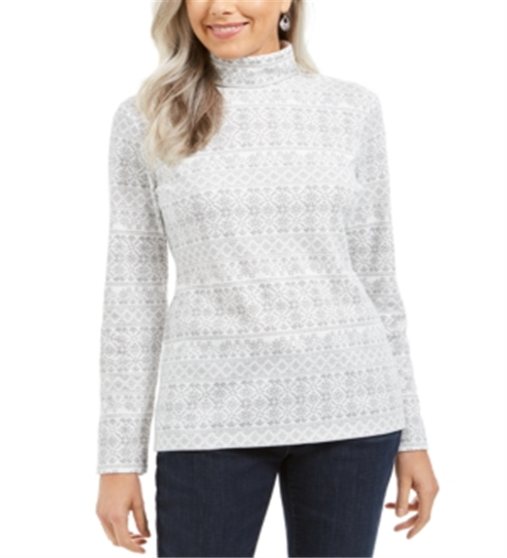 Blusa de gola alta estampada Karen Scott Fair Isle - Branco inverno, tamanho XS