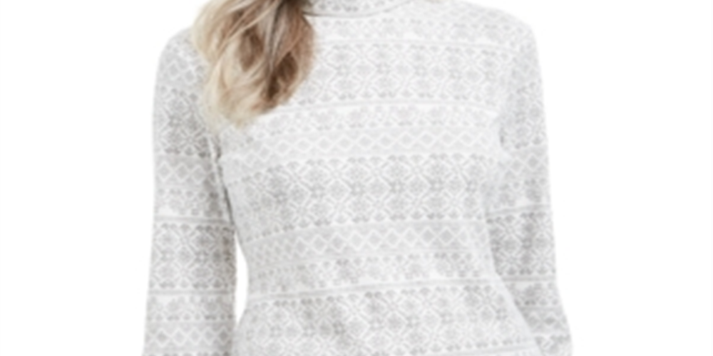 Blusa de gola alta estampada Karen Scott Fair Isle - Branco inverno, tamanho XS