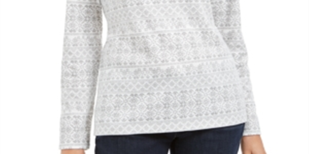 Blusa de gola alta estampada Karen Scott Fair Isle - Branco inverno, tamanho XS