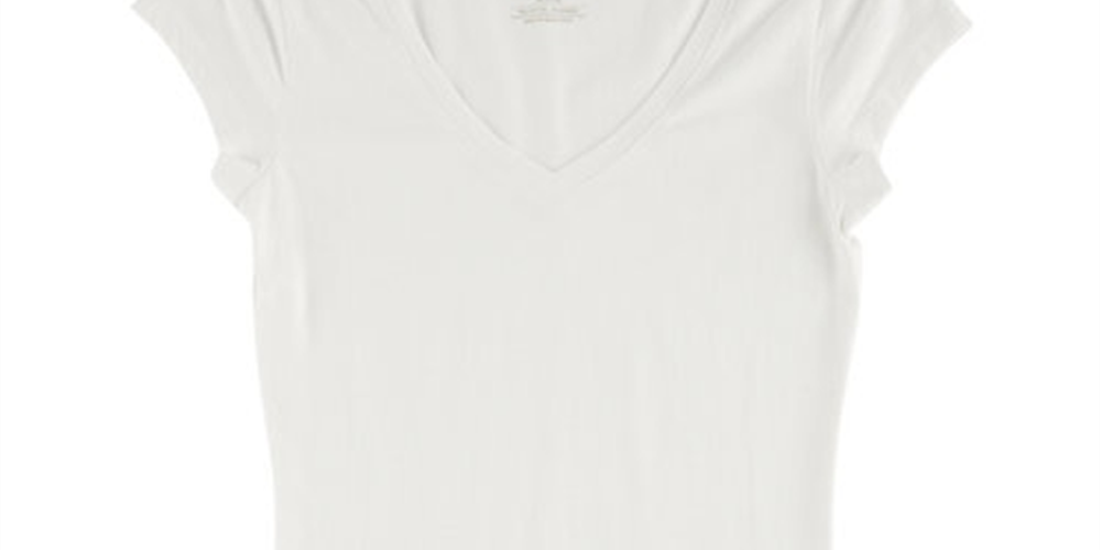 Camiseta lisa de malha elástica macia com decote em V Aveto Junior, branca, tamanho pequeno