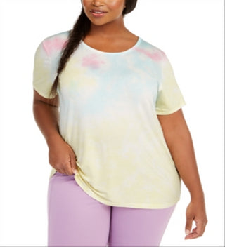 Ideology Women's Tie Dye Back Cutout Top Yellow Size 2X