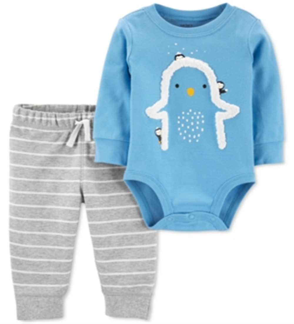 Body Carter's para meninos, macacão e calça de moletom Penguin, azul, tamanho 3MOS