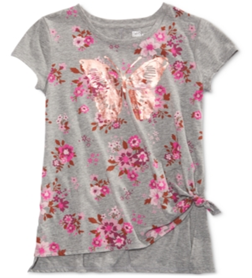 Camiseta com estampa de borboletas e laço lateral Epic Threads Big Girl, cinza, tamanho pequeno