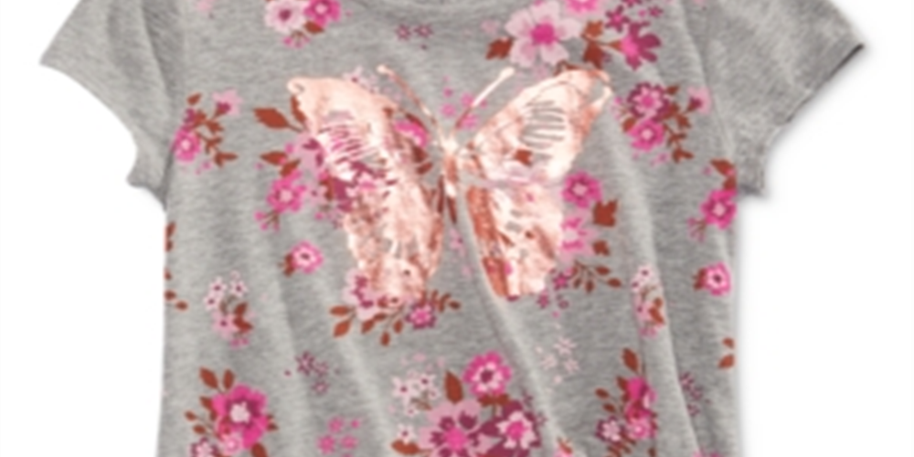 Camiseta com estampa de borboletas e laço lateral Epic Threads Big Girl, cinza, tamanho pequeno