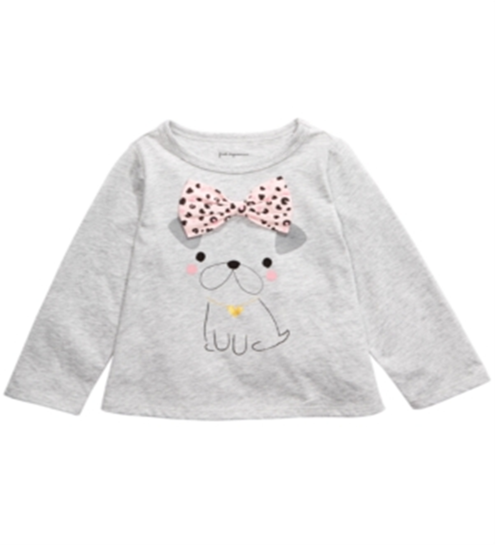 Camiseta infantil de algodão com estampa de cachorro First Impressions para meninas, tamanho 4T, cinza