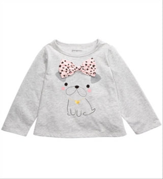 Camiseta infantil de algodão com estampa de cachorro First Impressions para meninas, tamanho 4T, cinza
