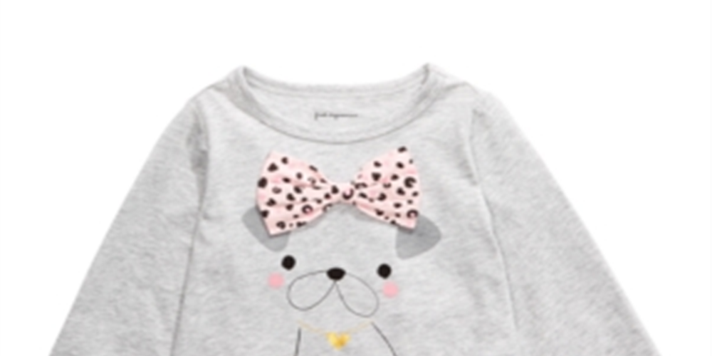 Camiseta infantil de algodão com estampa de cachorro First Impressions para meninas, tamanho 4T, cinza
