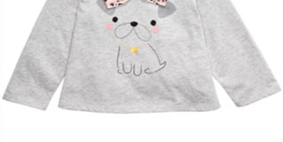 Camiseta infantil de algodão com estampa de cachorro First Impressions para meninas, tamanho 4T, cinza