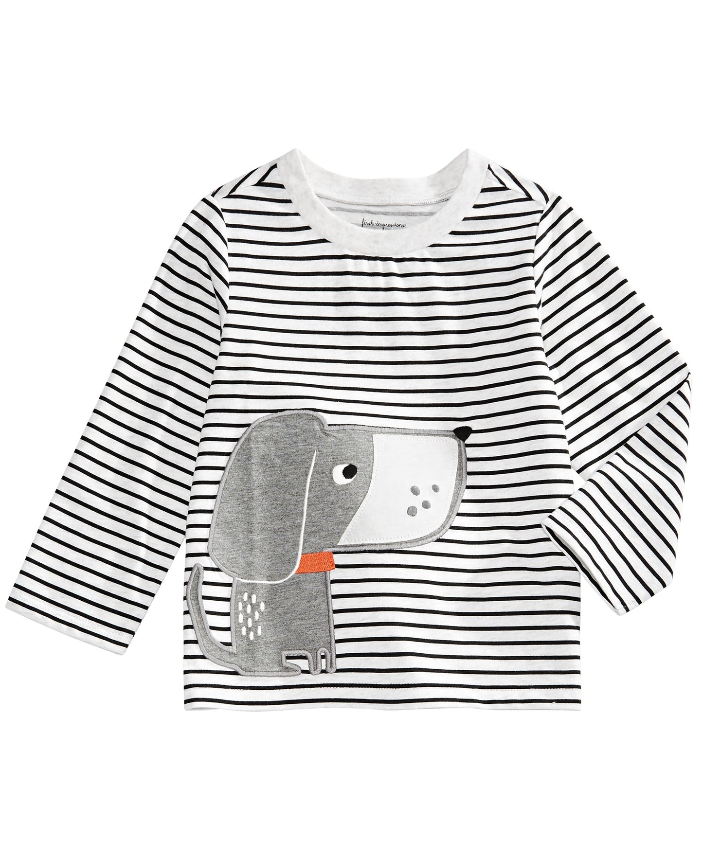Camiseta infantil com estampa de cachorro listrada First Impressions para meninas, marrom, tamanho 3-6 meses