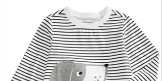 Camiseta infantil com estampa de cachorro listrada First Impressions para meninas, marrom, tamanho 3-6 meses