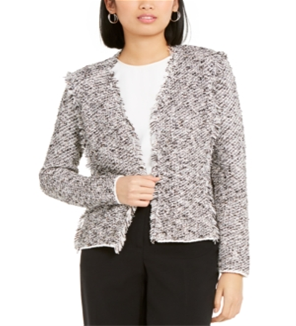 Alfani Suéter Feminino Franja Tweed Fly Away Cardigan Preto Tamanho Médio