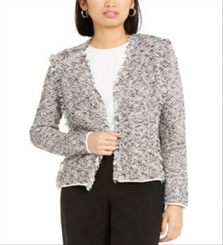 Alfani Suéter Feminino Franja Tweed Fly Away Cardigan Preto Tamanho Médio