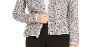 Alfani Suéter Feminino Franja Tweed Fly Away Cardigan Preto Tamanho Médio