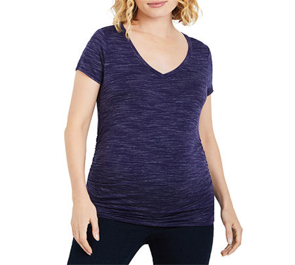 Camiseta Maternidade com Babados - Azul Marinho Spacedye Tamanho XS