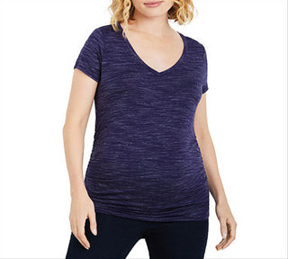 Camiseta Maternidade com Babados - Azul Marinho Spacedye Tamanho XS