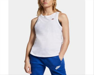 Camiseta regata Nike Sportswear feminina de algodão com costas nadador, branca, tamanho X-S