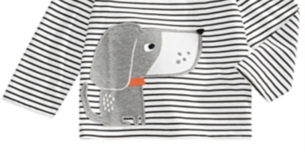 Camiseta estampada com cachorro listrado First Impressions para bebê menino, marrom, tamanho 18 meses