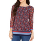 Top feminino Charter Club com manga transparente e estampa floral, vermelho, tamanho XS