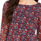 Top feminino Charter Club com manga transparente e estampa floral, vermelho, tamanho XS