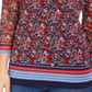 Top feminino Charter Club com manga transparente e estampa floral, vermelho, tamanho XS