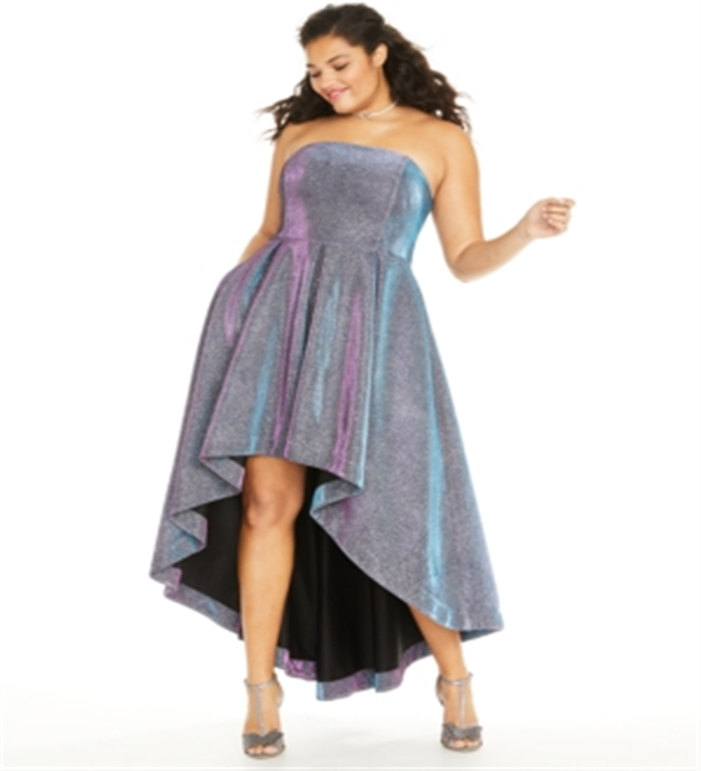 Vestido Plus Size Iridescente Metálico Alto-Baixo Vermelho Tamanho 18