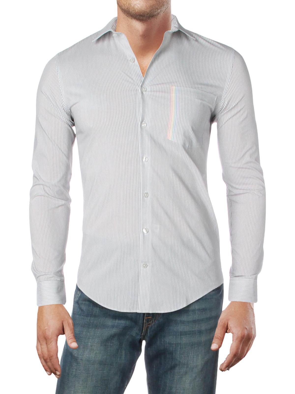 Camisa listrada masculina Kenneth Cole Reaction Slim Fit com botões, cinza, tamanho G