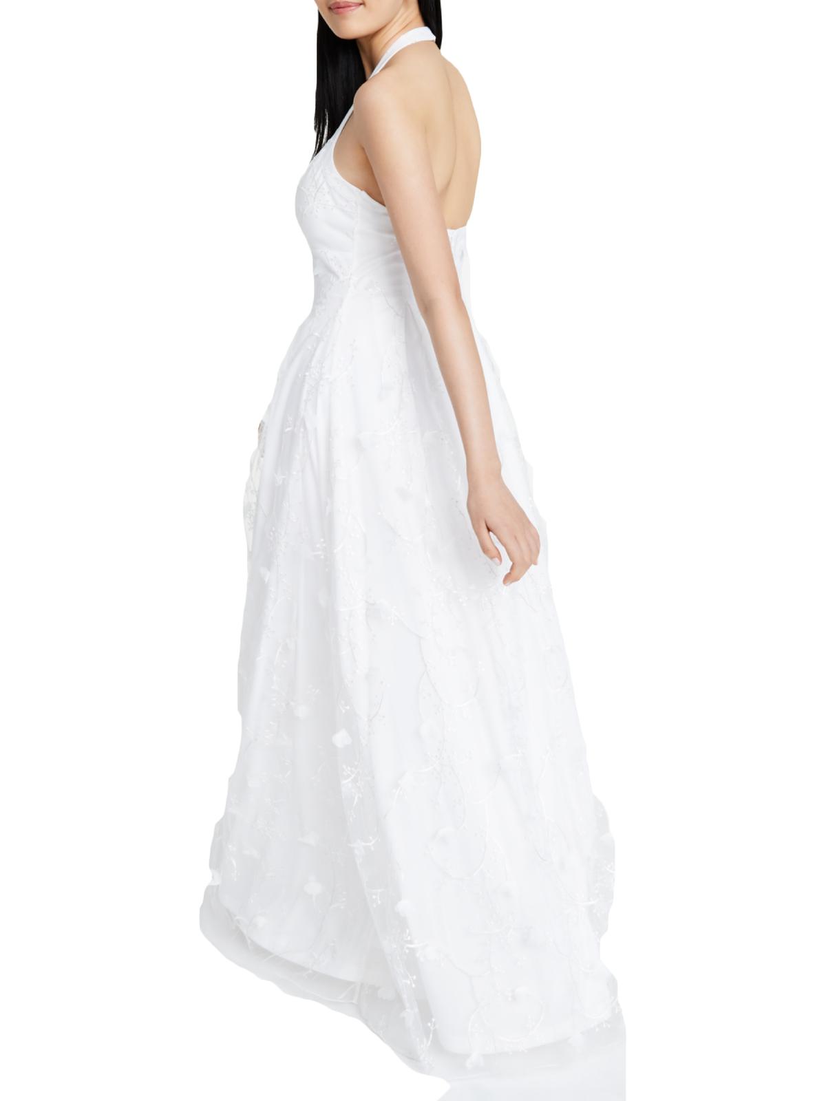 Jump Vestido feminino transparente floral sem mangas frente única comprimento total ajuste formal evasê branco tamanho 9/10