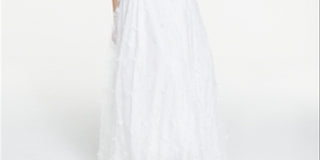 Jump Vestido feminino transparente floral sem mangas frente única comprimento total ajuste formal evasê branco tamanho 9/10