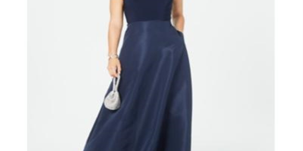 Vestido de Mikado Adrianna Papell Feminino Ombro a Ombro Azul Marinho Tamanho 18